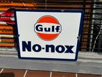 Vintage Gulf No-nox Emaille Reclamebord, Reclamebord, Gebruikt, ., Ophalen of Verzenden