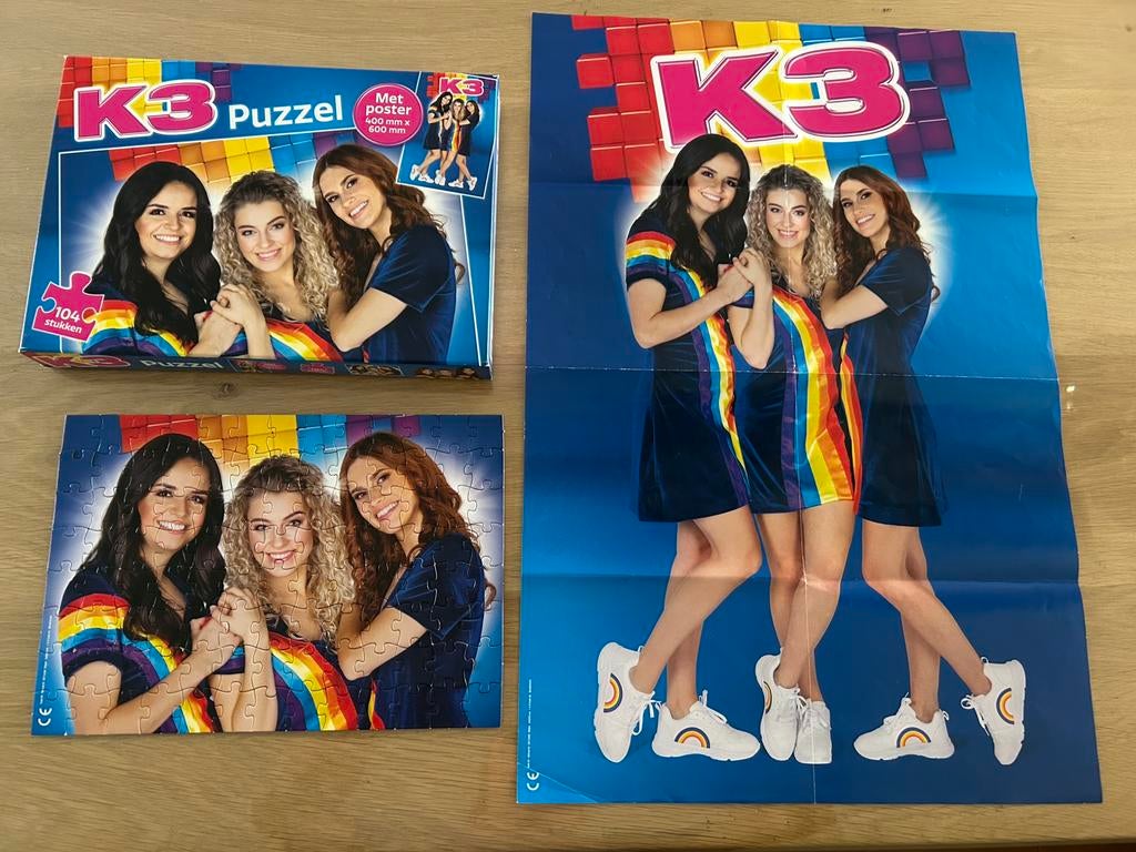 K3 puzzel & poster - 104 stukjes, Ophalen, Meer dan 50 stukjes, Zo goed als nieuw, 4 tot 6 jaar