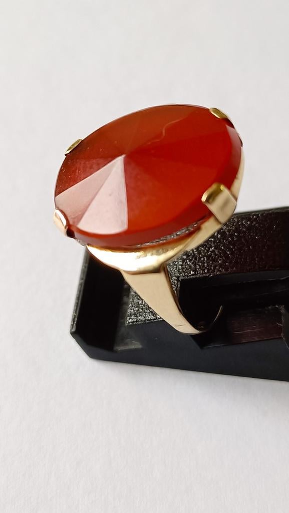 Oude gouden ring met Carneool, 14 krt, Verzenden, Goud, Ring, Met edelsteen