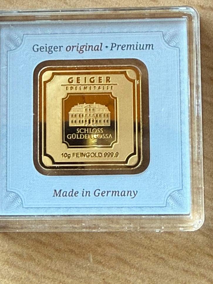 Geiger goud baar 10 gram, Postzegels en Munten, Edelmetalen en Baren, Goud, Ophalen of Verzenden