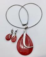Vintage ketting en oorbellen zilver 925 spons Koraal zilver, Verzenden, Zilver, Ketting
