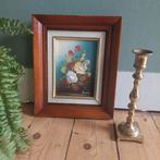 Lucky Vintage klein olieverf schilderijtje met bloemen, Ophalen of Verzenden