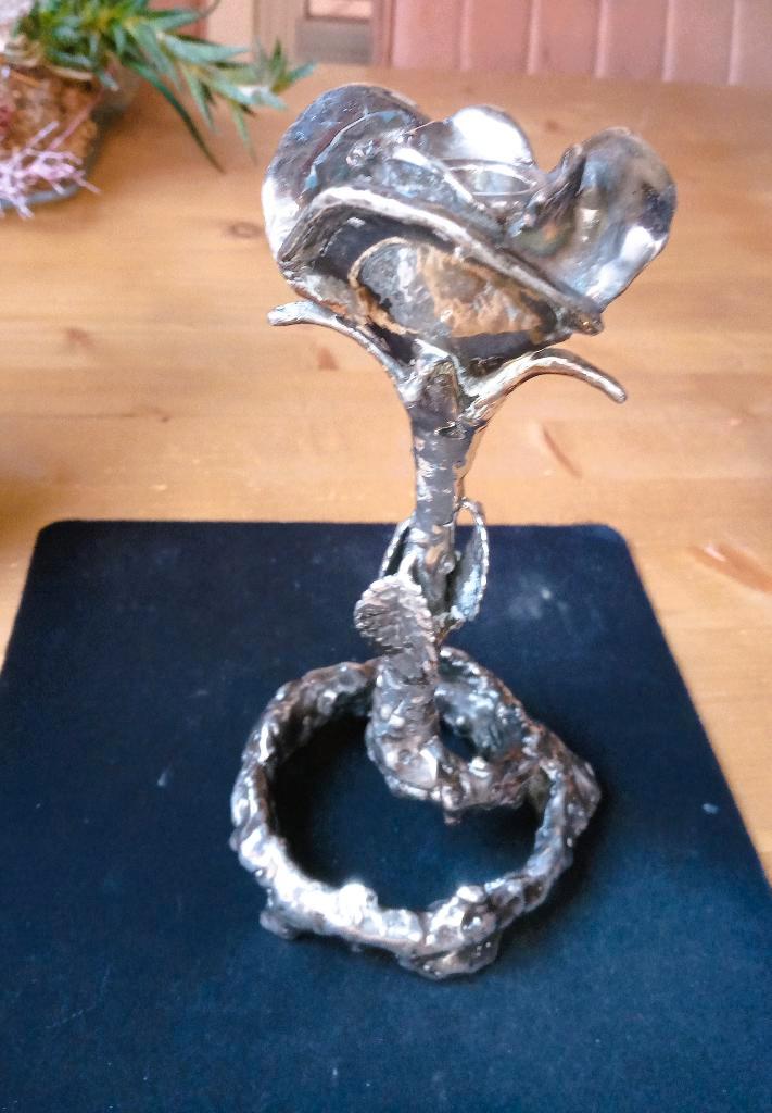 Zilveren kandelaar in de vorm van een Roos, Antiek en Kunst, Antiek | Goud en Zilver, Zilver, Ophalen of Verzenden