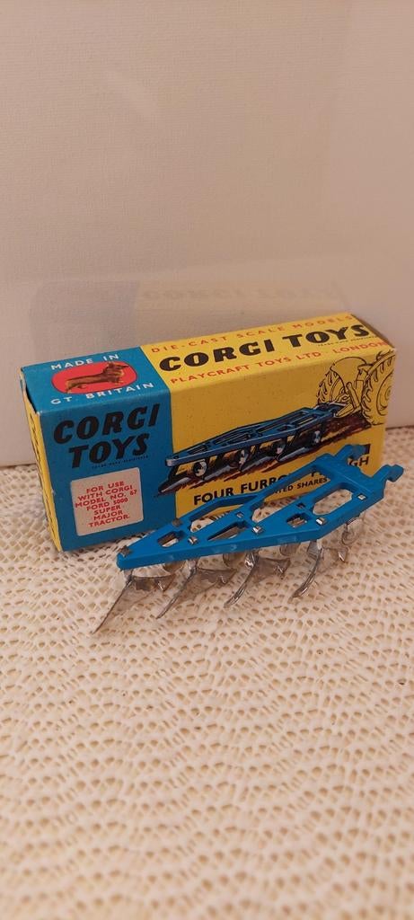 Corgi Toys 61. Four Furrow Plough (ploeg) in OVP., Ophalen of Verzenden, Auto, Corgi