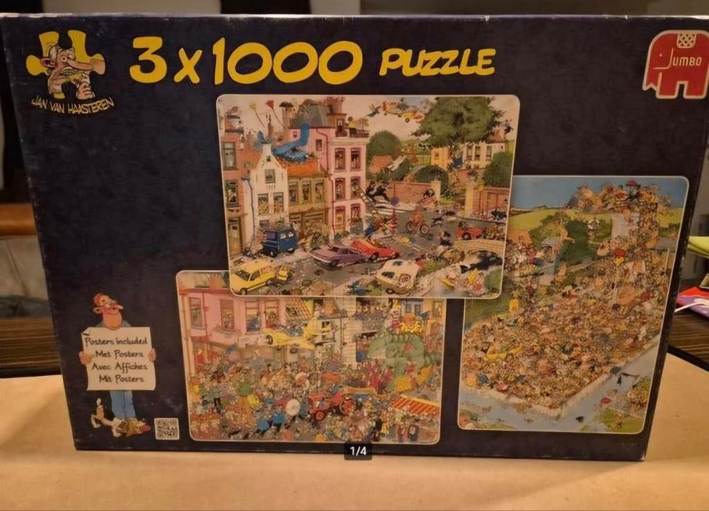 Jan van Haasteren puzzel 3x 1000 stukjes, Ophalen of Verzenden, 500 t/m 1500 stukjes, Zo goed als nieuw, Legpuzzel