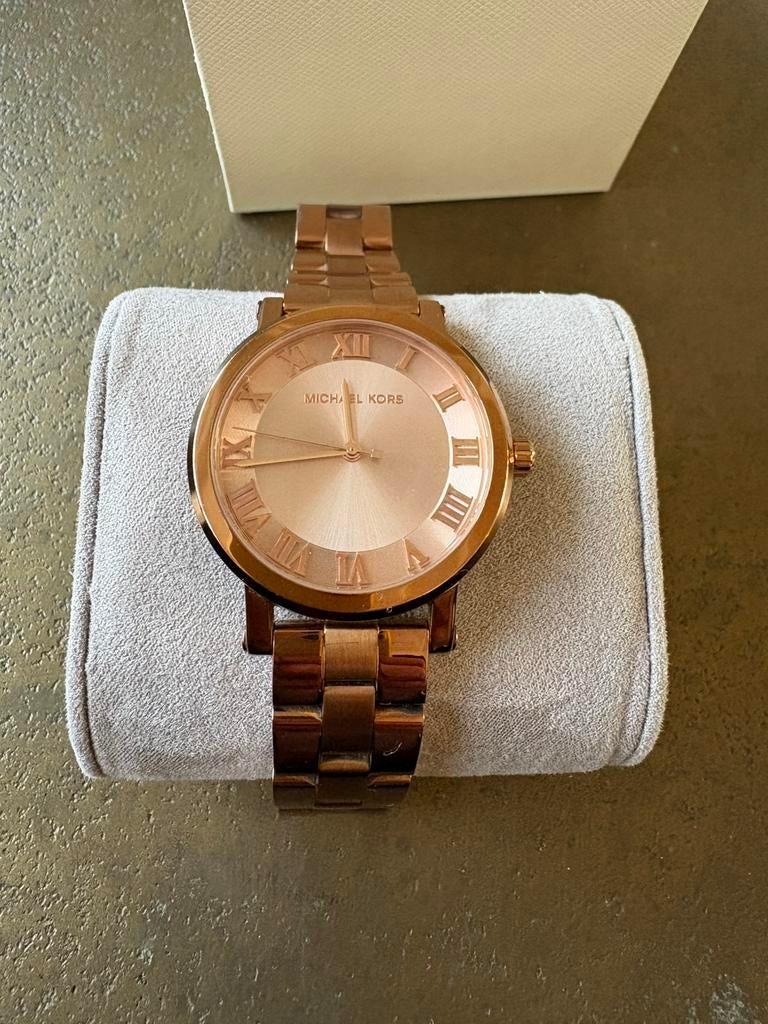 Michael Kors MK-3561 roségoud dameshorloge, Overige merken, Staal, Gebruikt, Verzenden
