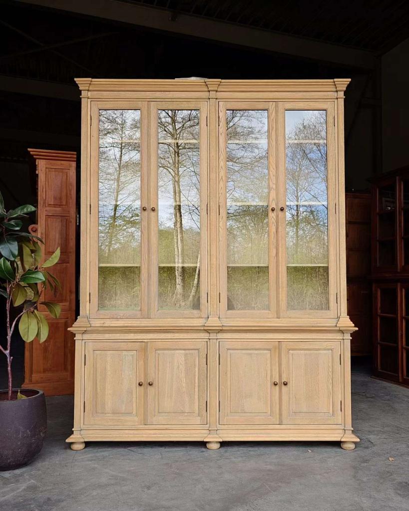 Hoge eikenhouten vitrinekast | Chique vitrinekast #6592, Huis en Inrichting, Kasten | Vitrinekasten, Niet ingevuld, Gebruikt, 150 tot 200 cm