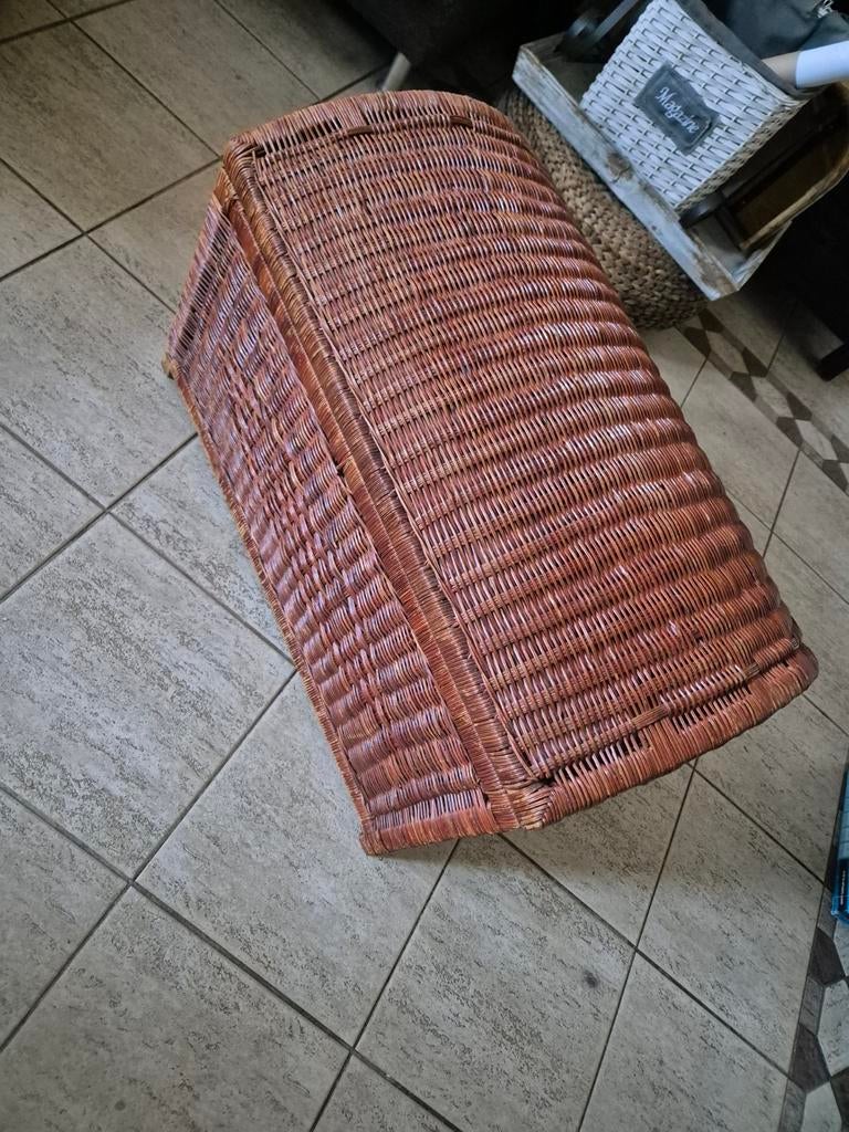 Mooie rieten kist met metalen beslag, 71x44x45 cm, Huis en Inrichting, Woonaccessoires | Kisten, Ophalen, Gebruikt, 50 tot 100 cm