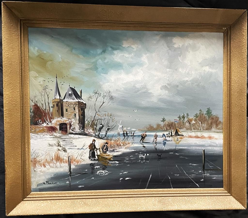 Henk Poeder (1964) - Winter in Holland, Antiek en Kunst, Kunst | Schilderijen | Klassiek, Ophalen