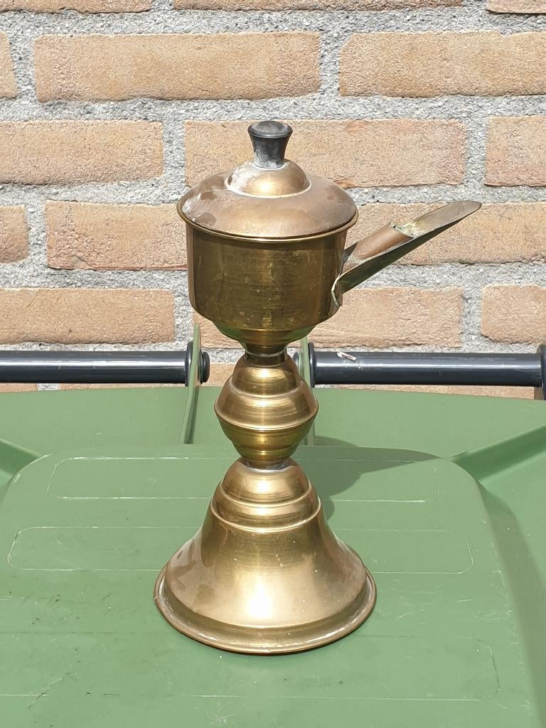 Antieke koperen snotneus lamp, Ophalen of Verzenden