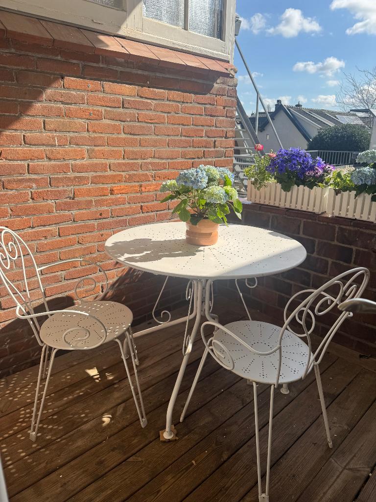 Franse Bistro set (1 tafel 2 stoelen), Ophalen, Gebruikt, Rond, Metaal