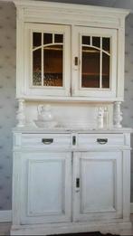 Antieke Brocante Buffetkast Crème Wit Rookglas, Huis en Inrichting, Ophalen