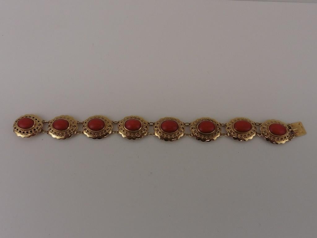 Gouden armband met bloedkoraal                           G21, Gebruikt, ., Ophalen of Verzenden, .