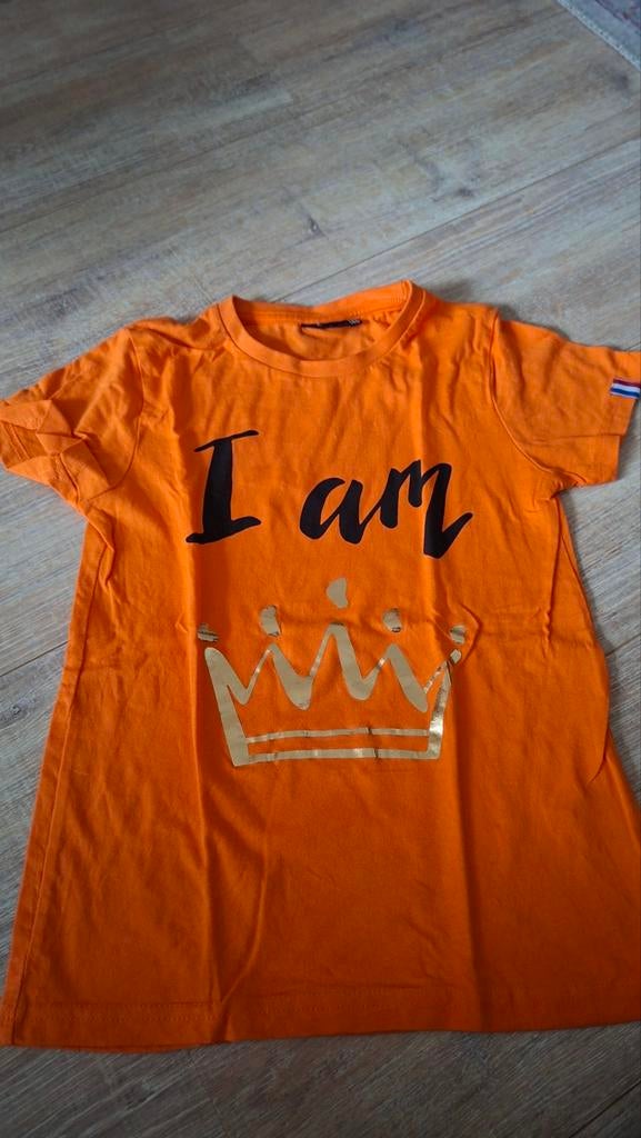 Oranje Koningsdag shirt 'I am' met kroon, Kinderen en Baby's, Kinderkleding | Maat 134, Ophalen of Verzenden, Gebruikt, Jongen of Meisje