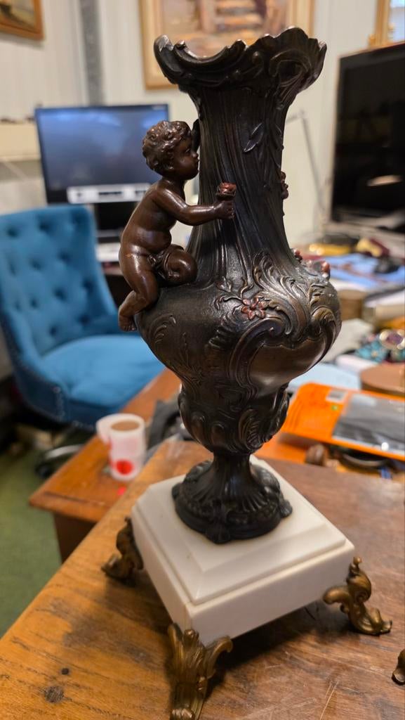 Mooi antiek Frans klokkenstel met puttys, Ophalen of Verzenden