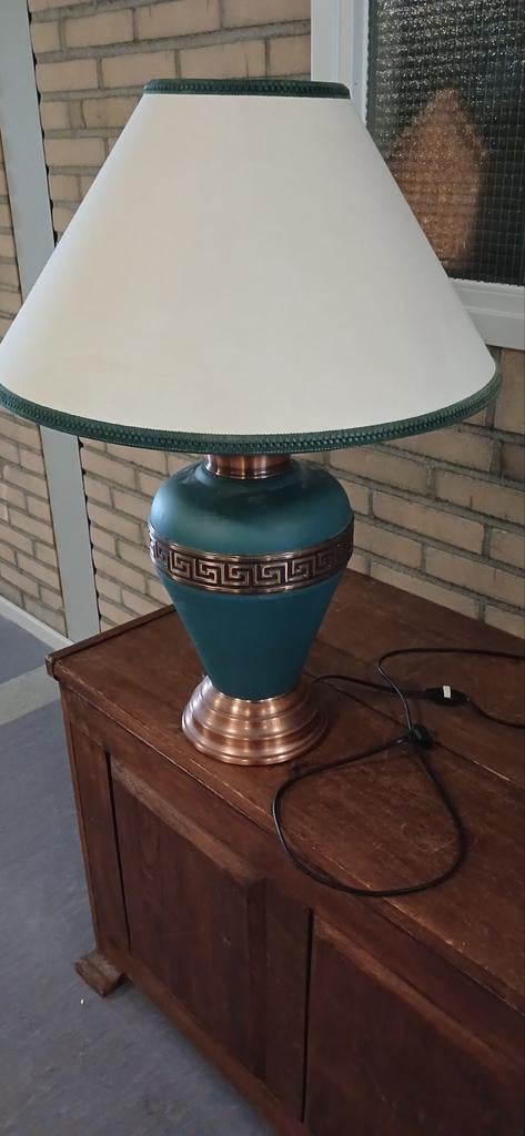 Vintage Tafellamp met Groen-Gouden Decoratie € 50,00, Ophalen