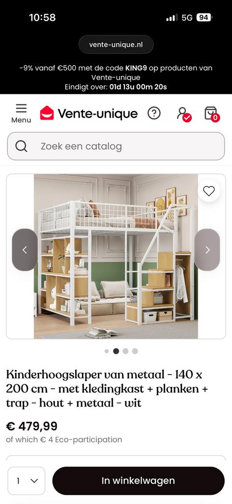 Hoogslaper 140 x 200 met kastjes, zo goed als nieuw, Ophalen, Hoogslaper, Tweepersoons, 140 cm