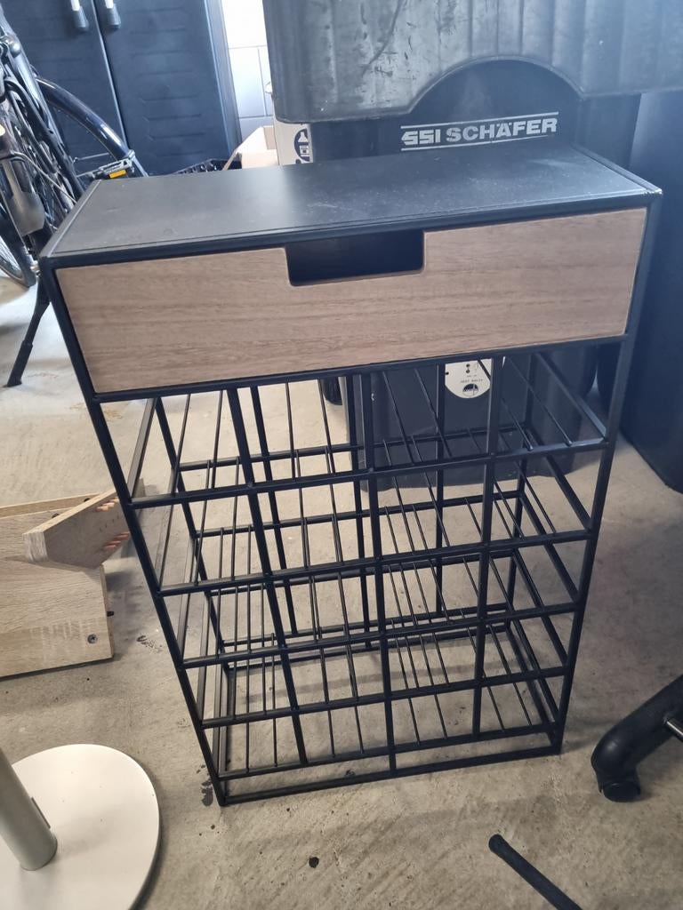 Wijnkastje met lade, Huis en Inrichting, Woonaccessoires | Wijnrekken, Ophalen, 15 tot 25 flessen, Zo goed als nieuw, Metaal