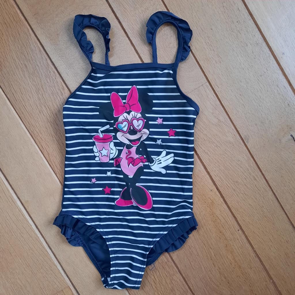 Disney Minnie Mouse badpak blauw wit streep maat 110/116 nw, Kinderen en Baby's, Disney, Meisje, Badpak, Ophalen of Verzenden
