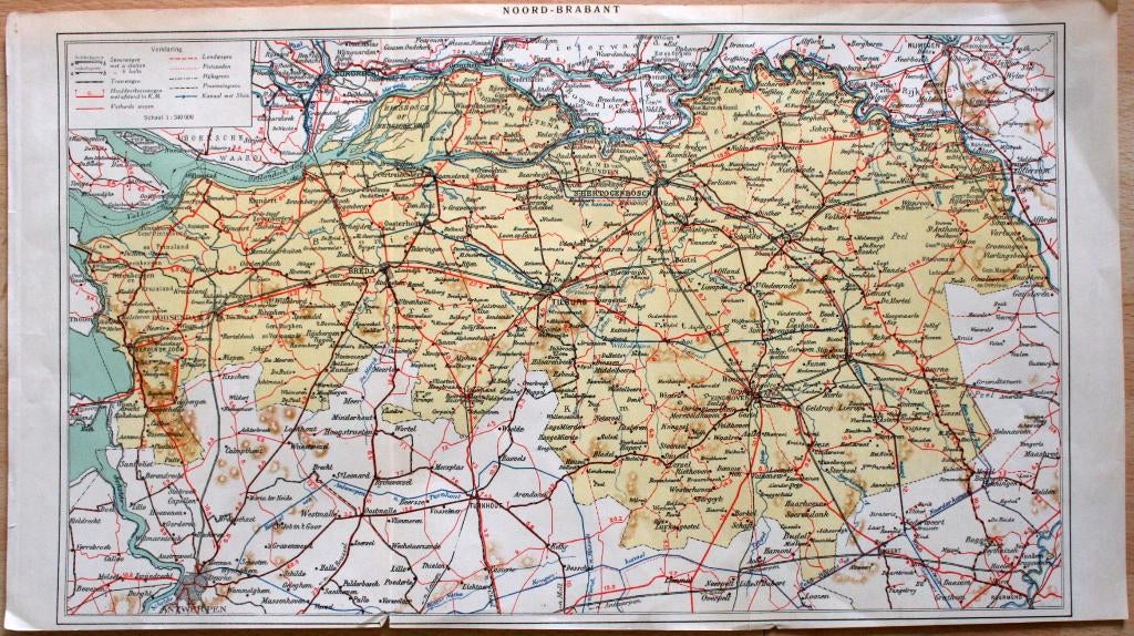 3 oude provinciekaarten, Gelderland, N. Brabant en Limburg, Ophalen of Verzenden, Gebruikt