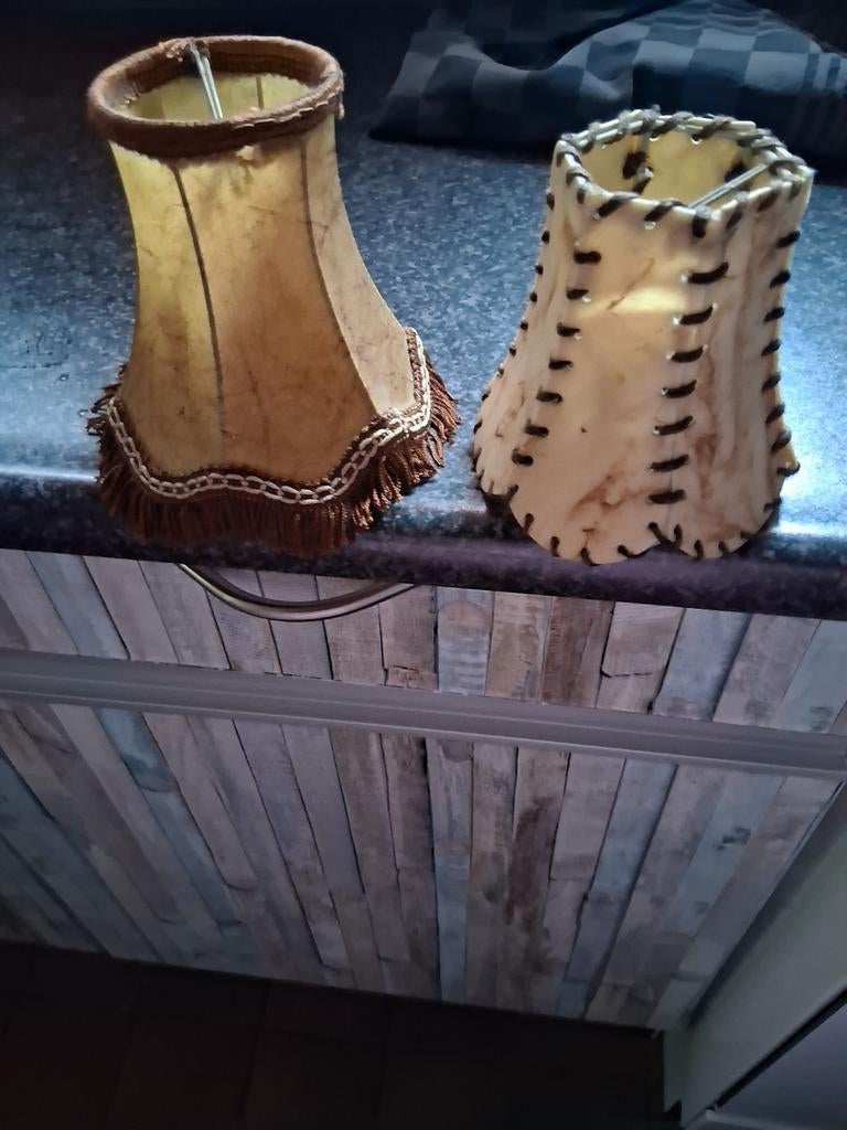 Twee vintage varkens blaas knijp lampen kapjes, Ophalen, Gebruikt, Bruin, Vintage