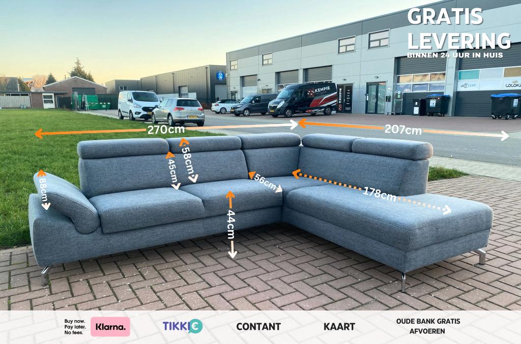 Montel  Urban Grijze Stoffen Hoekbank – Gratis Levering NL, Hoekbank, 75 tot 100 cm, Ophalen of Verzenden, Zo goed als nieuw