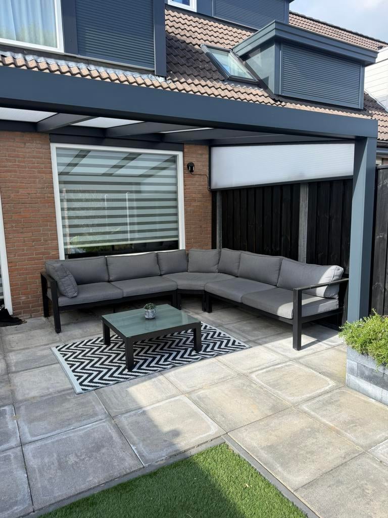 Loungeset grijs/zwart 280x280cm, Ophalen, Gebruikt, Bijzettafel, Aluminium