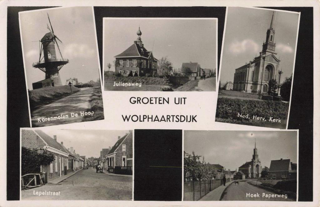 Wolphaartsdijk Lepelstraat Molen Raadhuis Kerk OM421, Verzamelen, Ansichtkaarten | Nederland, Ophalen, 1920 tot 1940, Gelopen