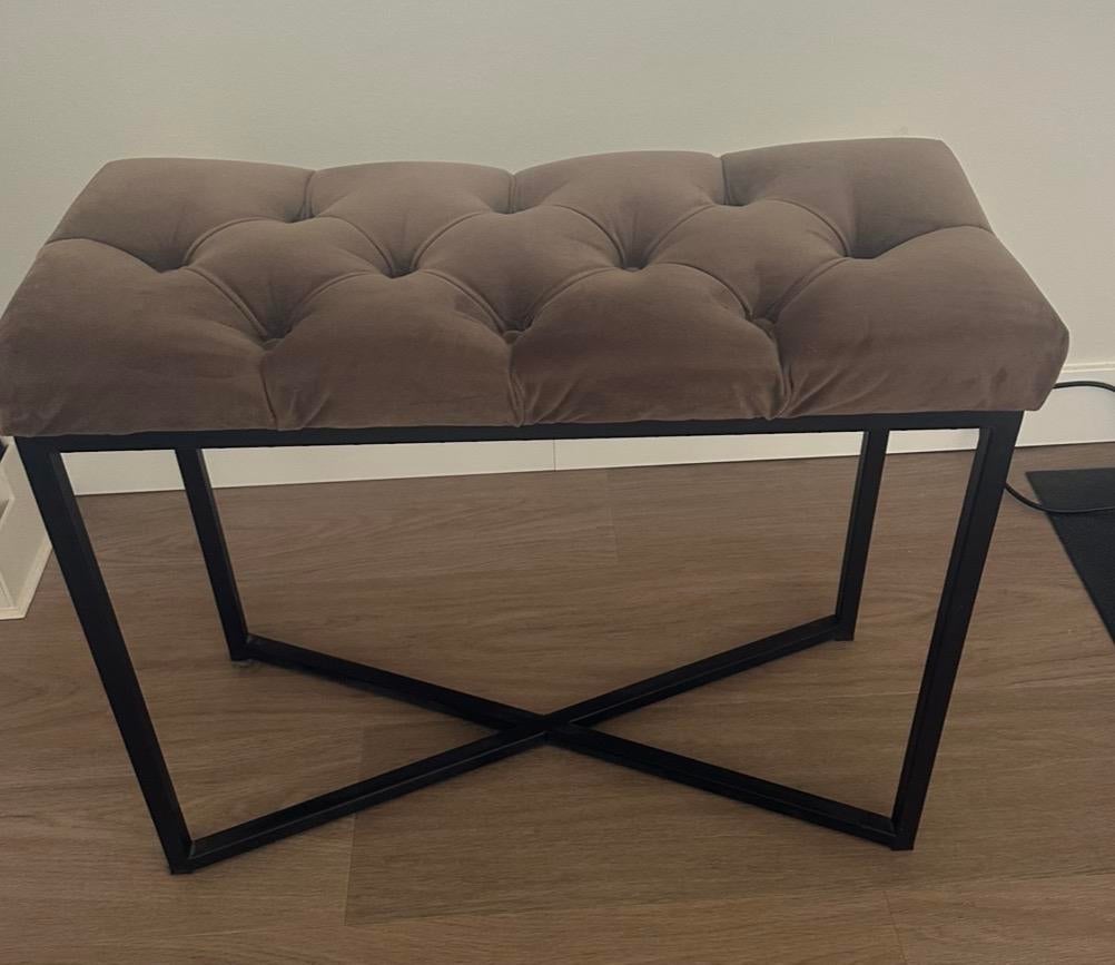 Stijlvol bankje 70x32 cm - Taupe fluweel met metalen onderst, Huis en Inrichting, Ophalen, Zo goed als nieuw, Stof, Rechthoekig