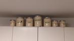Set van 7 Antieke Emaille Voorraadpotten - Keuken Decoratie, Ophalen of Verzenden