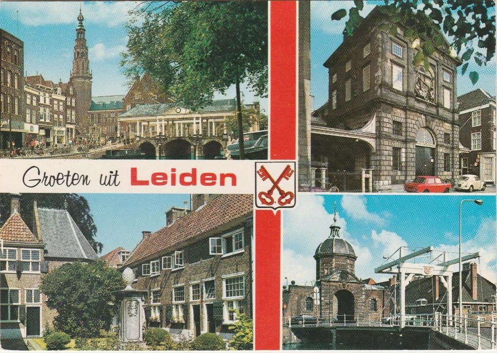 LEIDEN Brug Hofje Waag Poort Groeten, Ophalen of Verzenden, 1960 tot 1980, Ongelopen, Zuid-Holland