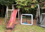 Houten speeltoestel met glijbaan en schommel, Kinderen en Baby's, Speelgoed | Buiten | Speeltoestellen, Ophalen, Gebruikt, Glijbaan