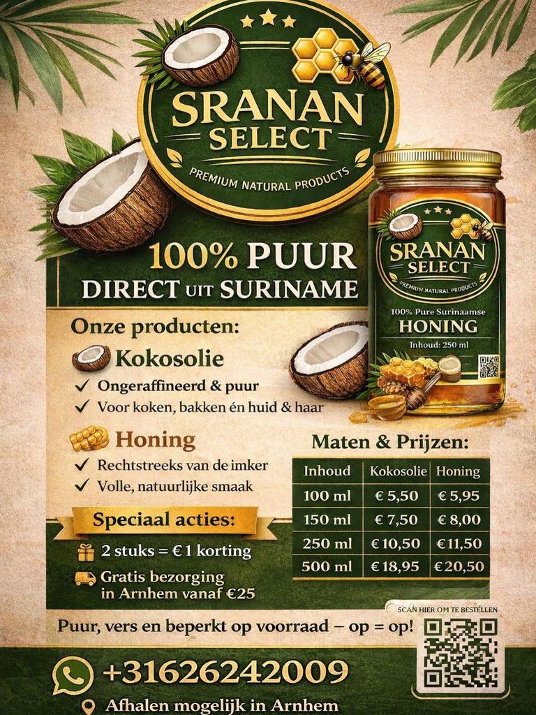 100% Pure Surinaamse Parwa Honing, Diversen, Levensmiddelen, Ophalen of Verzenden