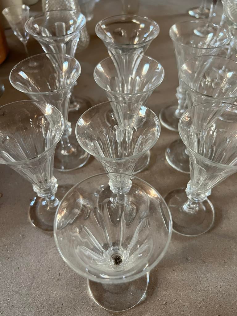 10 vintage kristallen paraplu  wijnglazen, Antiek en Kunst, Ophalen