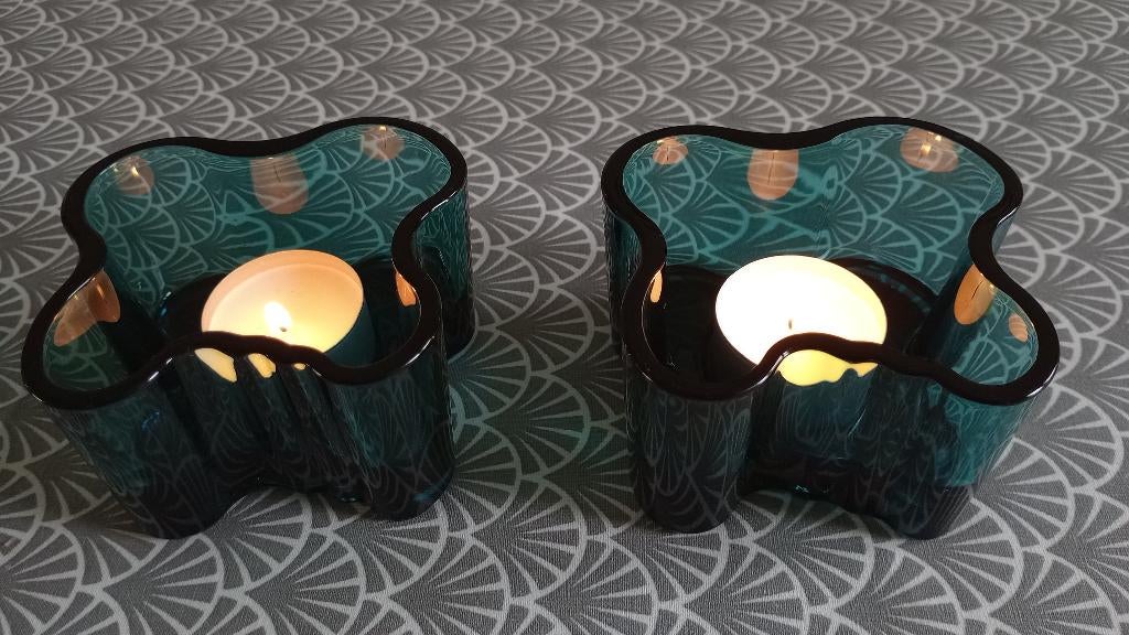 Iitala 2 waxinelichthouders Alvar Aalto Finland als nieuw, Overige materialen, Ophalen of Verzenden, Zo goed als nieuw, Minder dan 25 cm