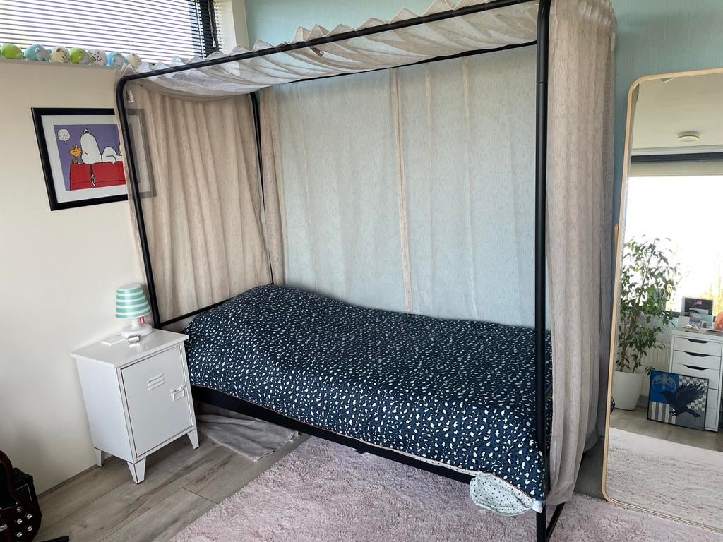 VT Wonen Bunk hemelbed bed eenpersoons incl alle toebehoren, Ophalen, 90 cm, Eenpersoons, Wit