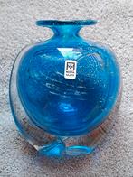 Mdina Glass Vaas gesigneerd- Blauw met heldere basis, Ophalen of Verzenden