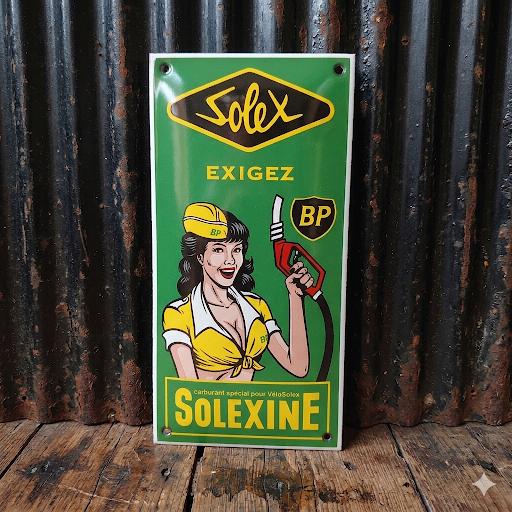 Frans Emaille Schild SOLEXINE BP Benzine Reclamebord Vintage, Verzenden, Gebruikt, Reclamebord