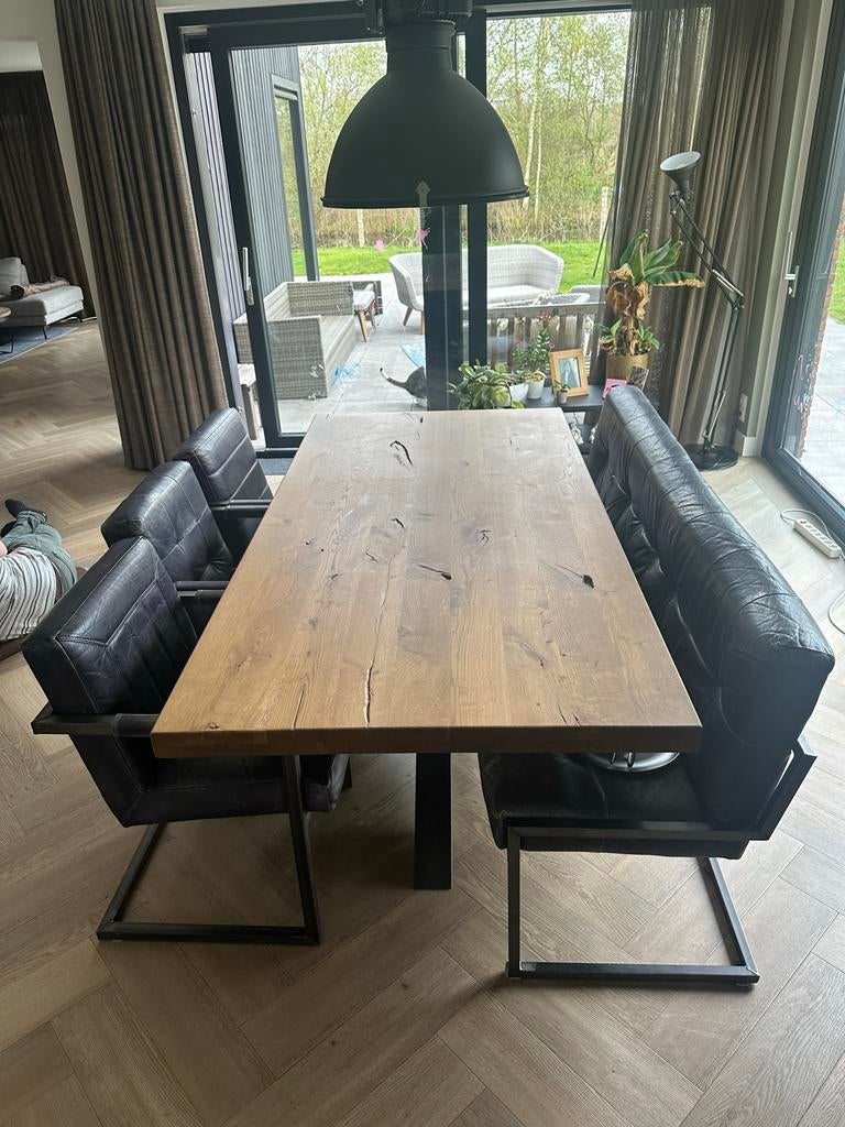 Eethoek met tafel, bank en stoelen voor minimaal 6 personen, Ophalen, Gebruikt, Minder dan 4 stoelen