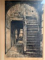 Traphuis van Brouwershuis te Antwerpen - grote ets - gesign., Ophalen, Ingelijst, Ets, Architectuur