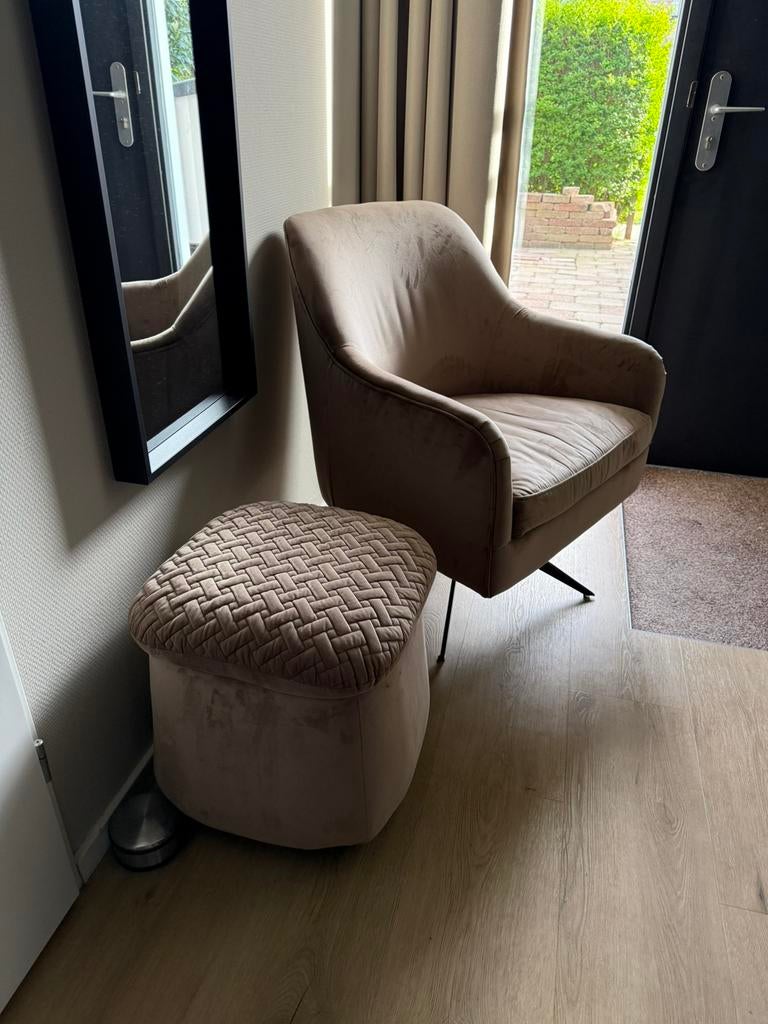 Riviera Maison draaifauteuil incl poef, Ophalen, Gebruikt, 75 tot 100 cm, Stof