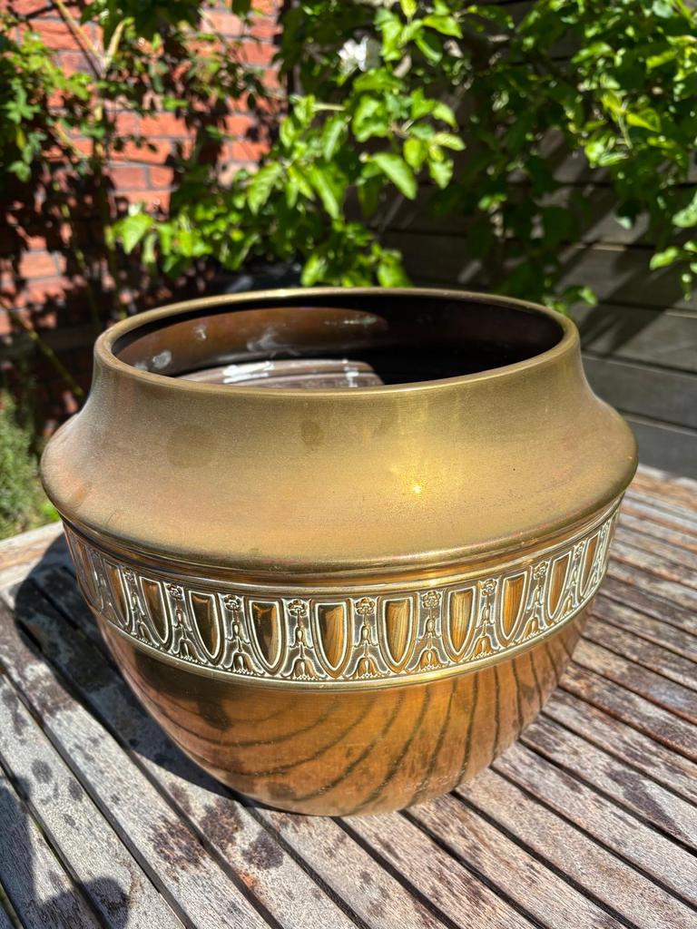 Prachtige Koperen Plantenbak met Sierlijke Rand, Gebruikt, Minder dan 30 cm, Minder dan 60 cm, Rond