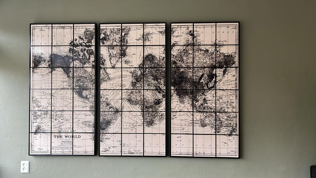 Drieluik Wereldkaart - Wanddecoratie, Huis en Inrichting, Woonaccessoires | Wanddecoraties, Ophalen, Gebruikt