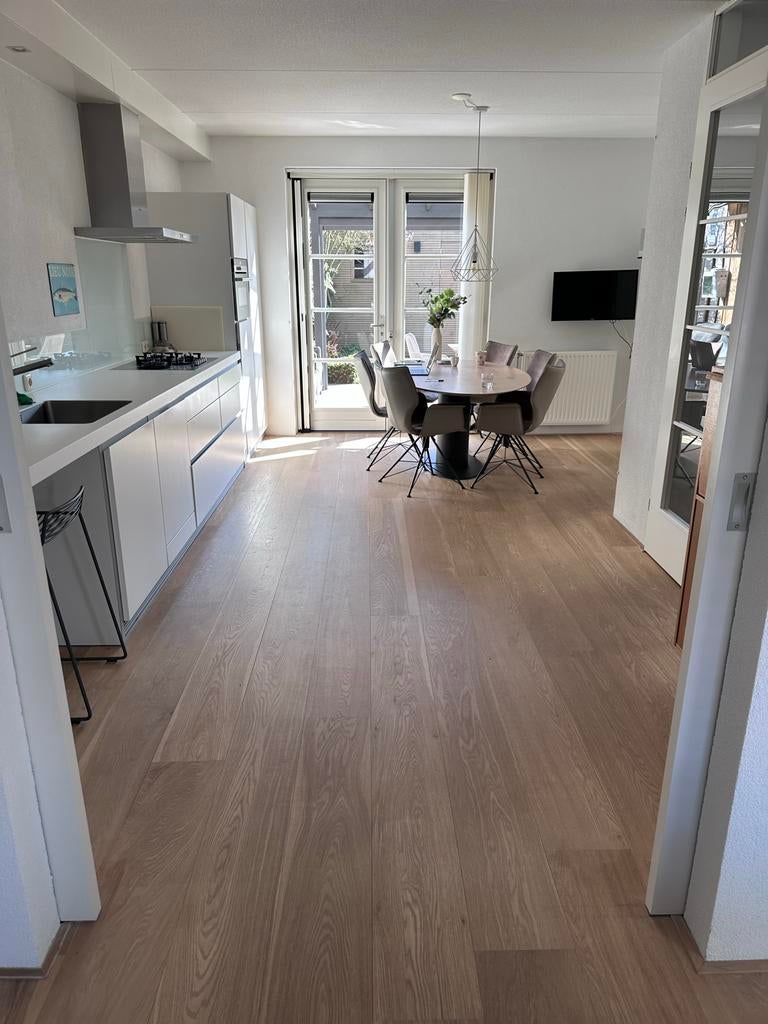 Lamelparket licht eiken, ongeveer 40m2, Gebruikt, 10 m² of meer, 10 tot 30 cm, Hout