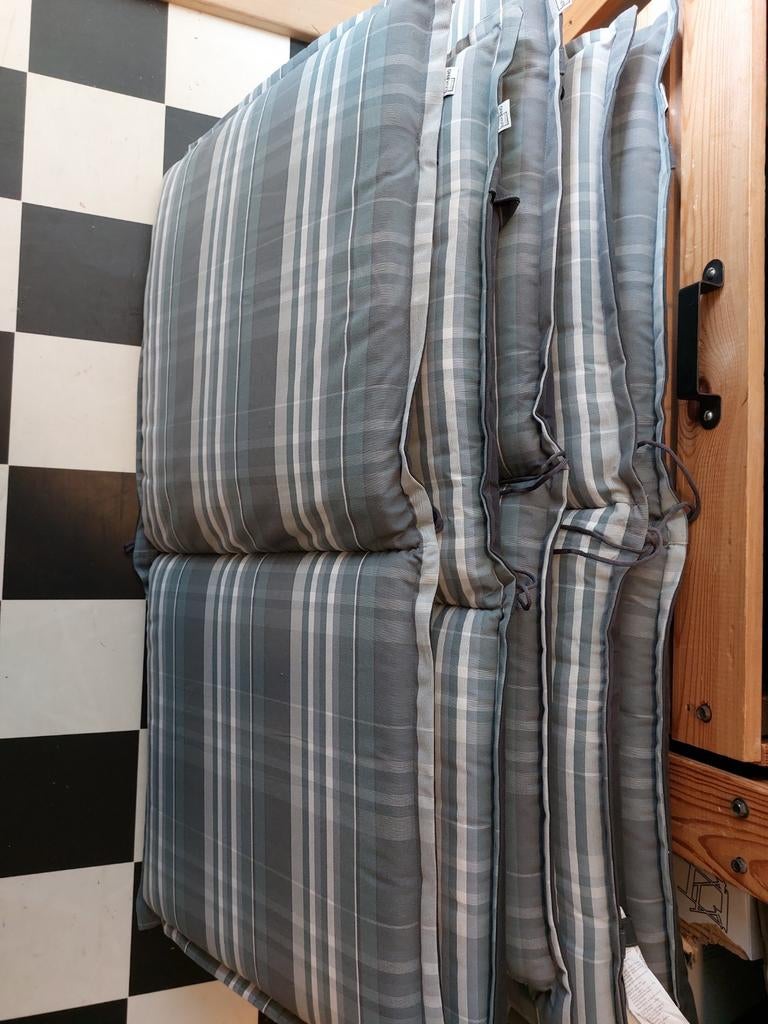 5 Livarno Home tuinstoelkussens, grijs gestreept, Huis en Inrichting, Ophalen, Zo goed als nieuw, Grijs, Rechthoekig