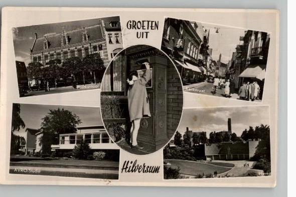 Hilversum Radiostad 2 kaarten met veel afb., Verzenden, 1940 tot 1960, Gelopen, Noord-Holland