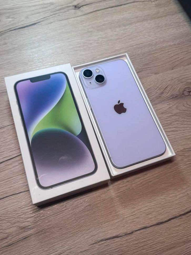 iPhone 14 paars 128gb - incl doos | 100% batterij, Telecommunicatie, Mobiele telefoons | Toebehoren en Onderdelen, Zo goed als nieuw