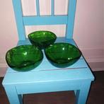 Schaaltjes groen glas Vereco France 3 stuks, Ophalen, Gebruikt, Glas, Kom(men)