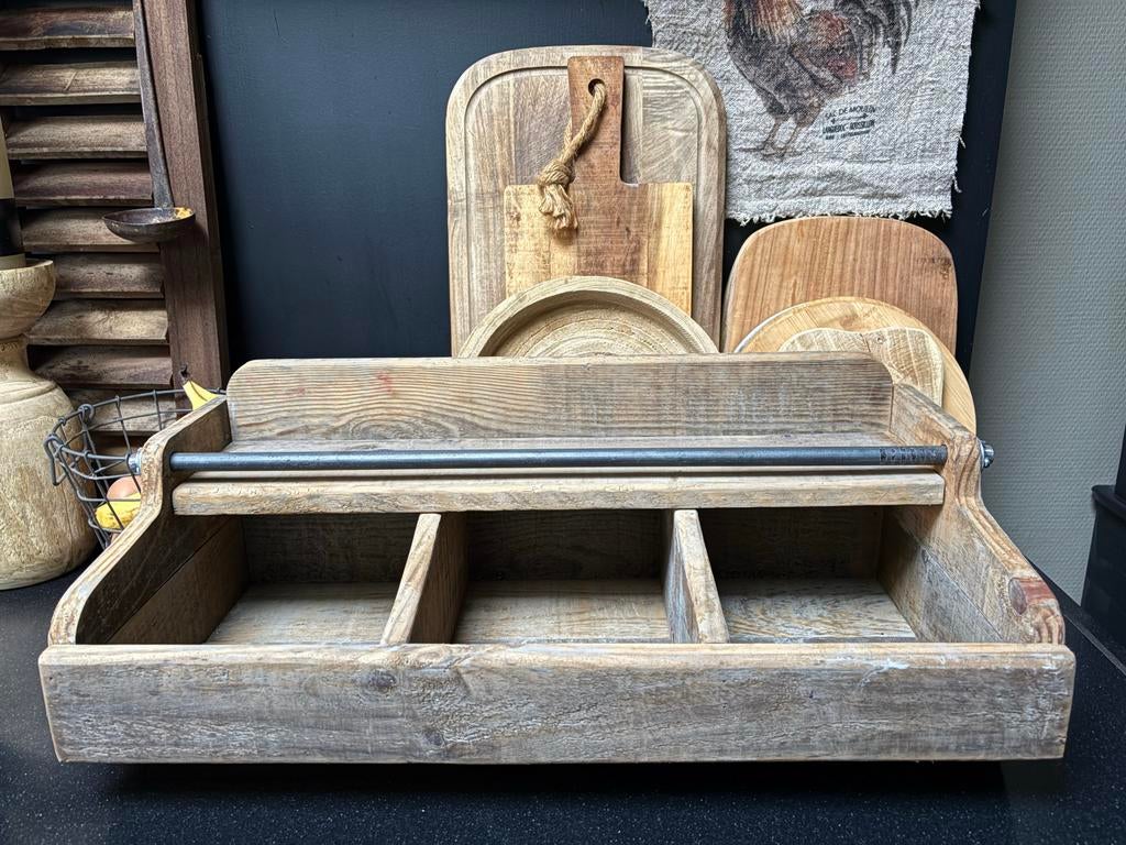 Houten gruttersbak met drie vakken, Huis en Inrichting, Woonaccessoires | Overige, Hout, Nieuw, Ophalen of Verzenden, Landelijk