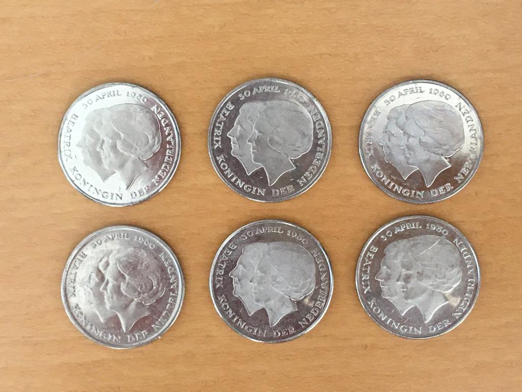6 Guldens Troonswisseling Juliana - Beatrix 1980, Ophalen of Verzenden, Koningin Juliana, 1 gulden, Losse munt
